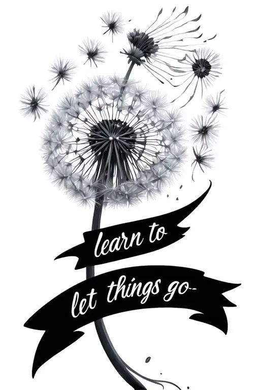 Dandelion blowing away with quote saying learn to let things go  tattoo design idea