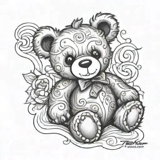 teddy bear dead tattoo design idea