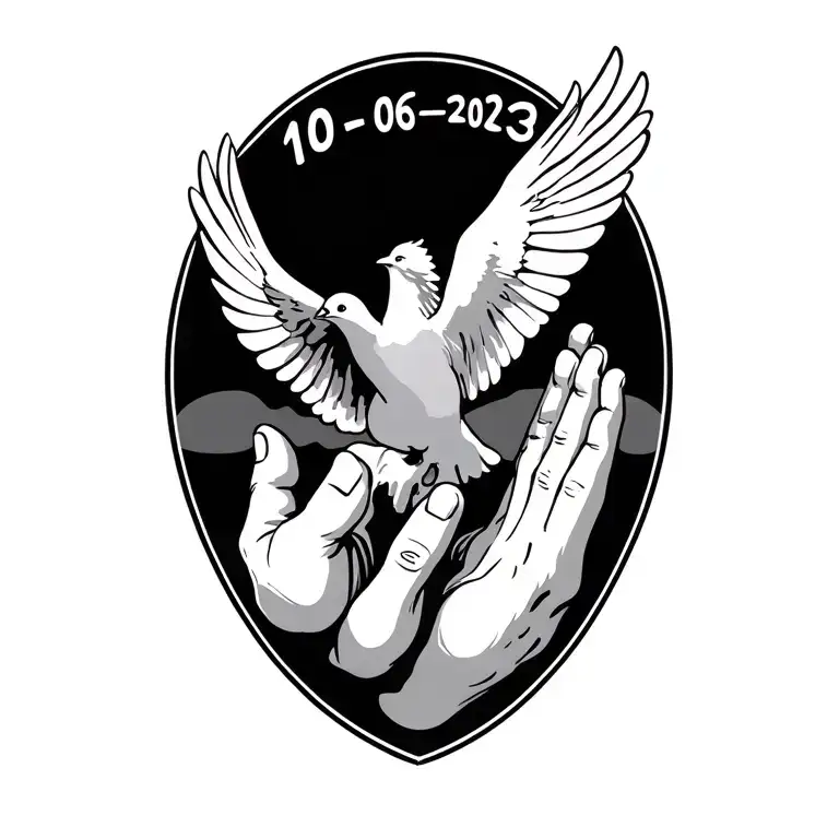 "10-06-2023" Open Praying Hands With A Dove Flying IN tattoo design idea