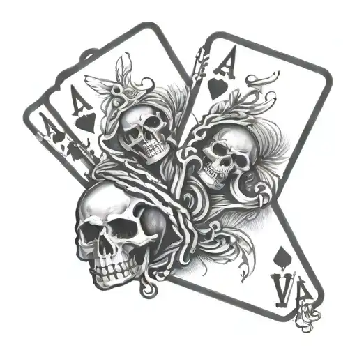 skeleton hand holding pair of aces tattoo design idea
