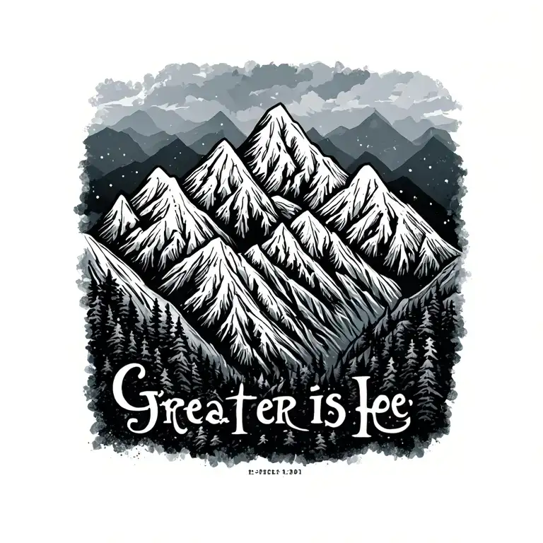 "greater is He" Mountains tattoo design idea