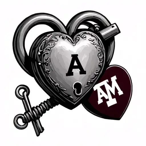  heart shaped lock with a A & M tattoo design idea