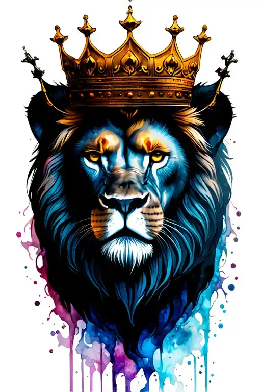 CROWNED LION HEAD WITH WATERCOLOR tattoo design idea