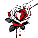 hand with heart in it with blood dripping from it onto a rose tattoo design idea
