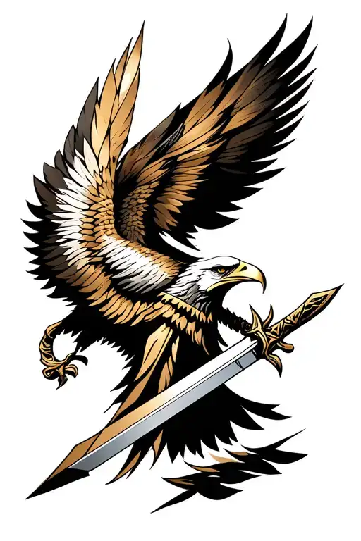 warrior knight, eagle feathers, big sword, praying  tattoo design idea