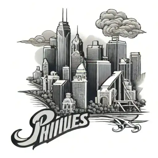 Philadelphia city skyline with Phillies logo tattoo design idea