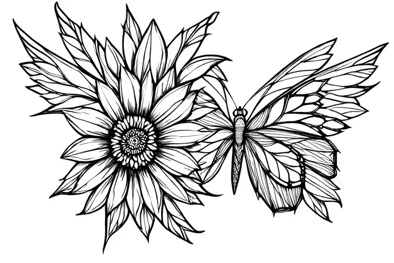 half butterfly half flowers tattoo design idea