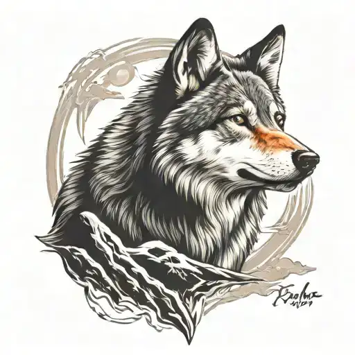 wolf howling tattoo design idea