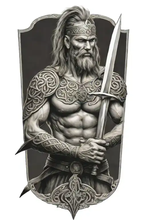 Celtic warrior wielding his sword tattoo design idea