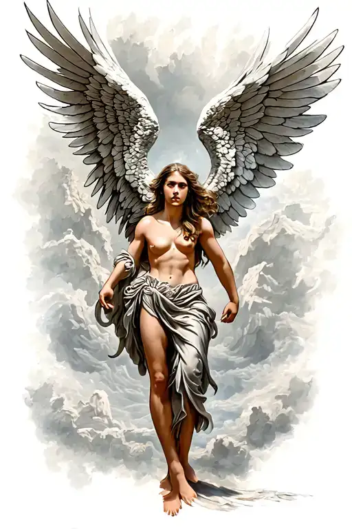 archangel uriel leg piece tattoo design idea