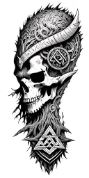 Massive Yggdrasil ; VikingSKull With Aegishjalmur Symbol In The Background ; Valknut on the bottom tattoo design idea