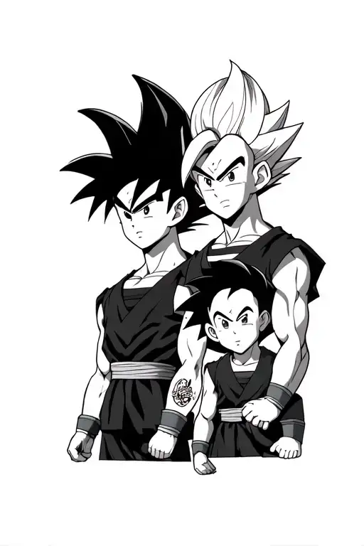 Dragon Ball z goku and vegeta super Sayain with their sons  tattoo design idea