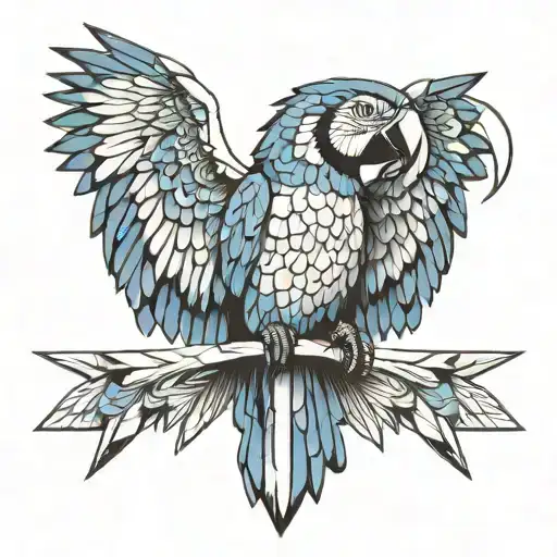 macaw perched with wings out tattoo design idea