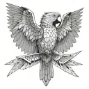 macaw perched with wings out tattoo design idea