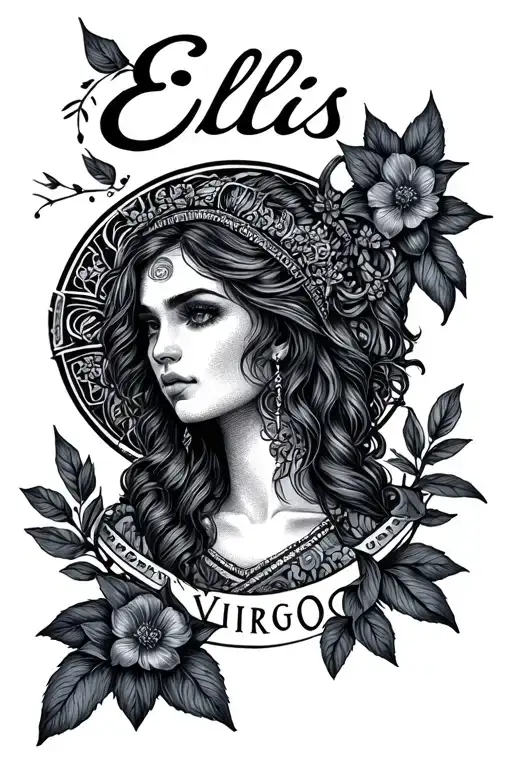 name ellis with virgo zodiac sign tattoo design idea