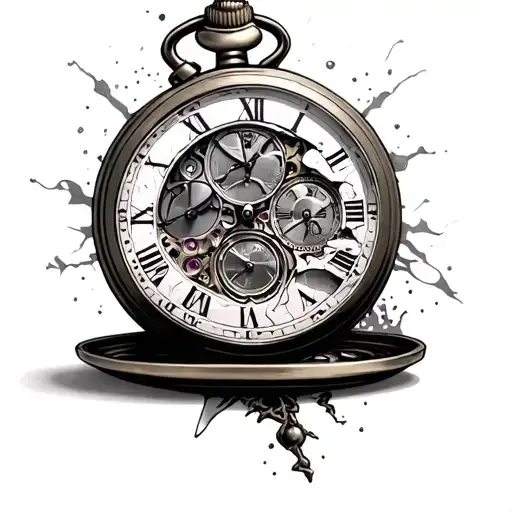 Broken Pocket Watch tattoo design idea