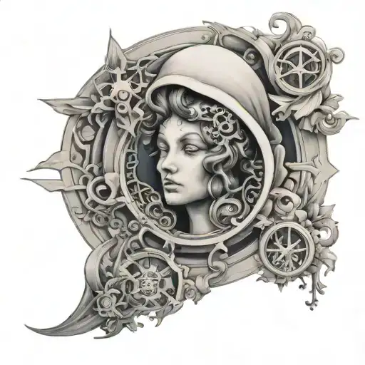 a futurist tattoo with renaissance era tattoo design idea