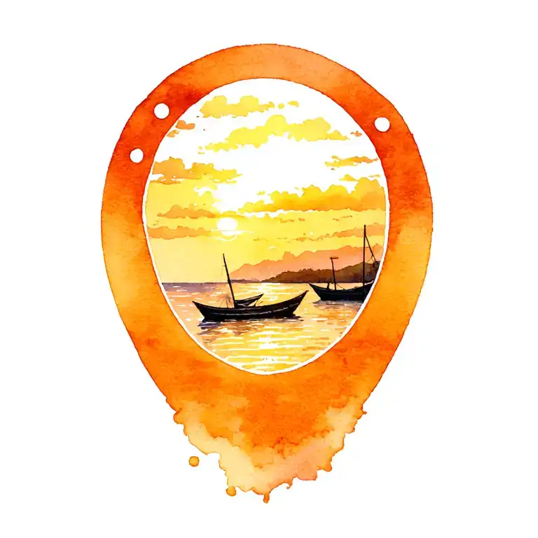 a Bay and horseshoe Beach at sunset with fishing boats dotting the Bay on the pacific coast in costa rica tattoo design idea