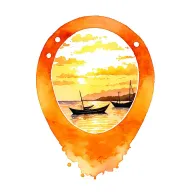 a Bay and horseshoe Beach at sunset with fishing boats dotting the Bay on the pacific coast in costa rica tattoo design idea