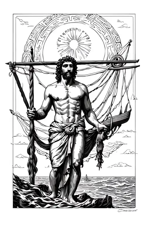 odysseus tied to mast ancient greek style illustration tattoo design idea
