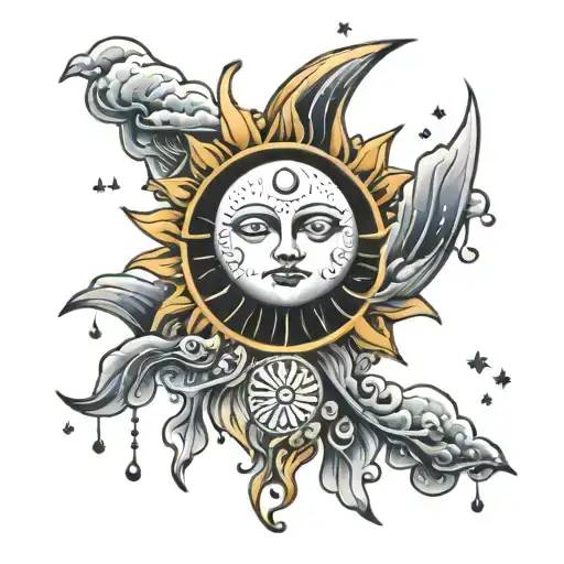 sun moon rain sky filled tattoo design idea