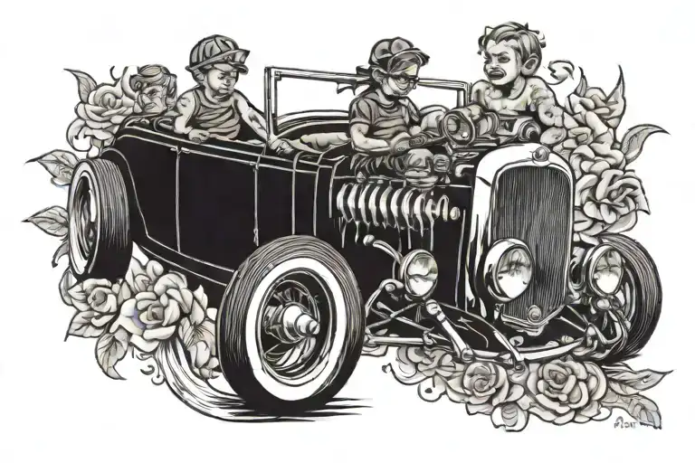 Hot Rod with babies driving  tattoo design idea