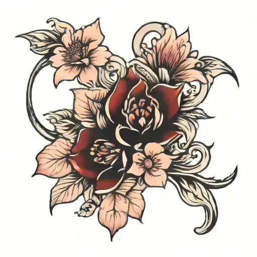 isabelle and pink-red flower tattoo design idea