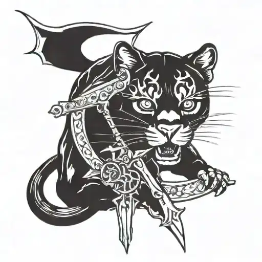 panther and death with a scythe tattoo design idea