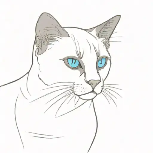 A fat Siamese cat sitting with bright blue eyes tattoo design idea