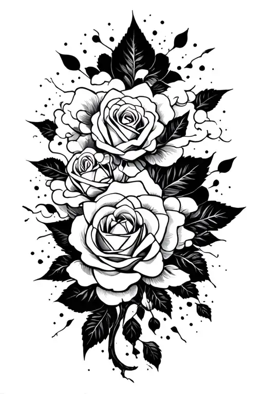 "Calan 02/03 Calina 11/03" roses into clouds floating tattoo design idea