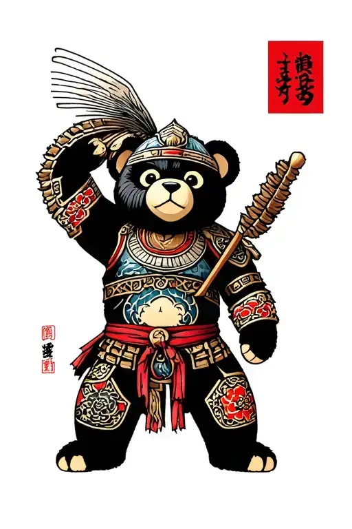 teddy bear warrior tattoo design idea