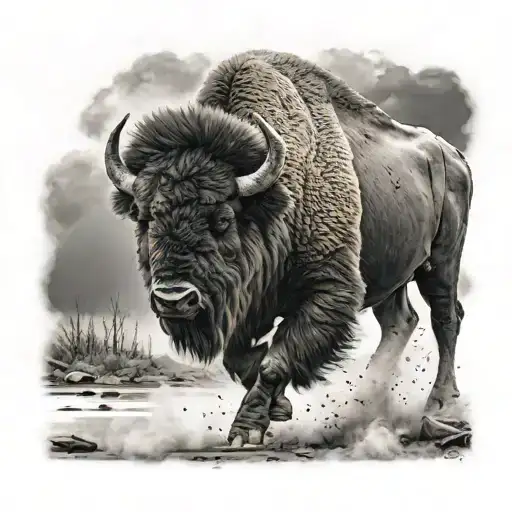 bison walking through storm tattoo design idea