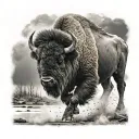 bison walking through storm tattoo design idea