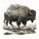 bison walking through storm tattoo design idea