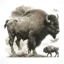bison walking through storm tattoo design idea