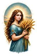 Virgo wheat maiden holding a bouquet tattoo design idea