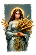 Virgo wheat maiden holding a bouquet tattoo design idea