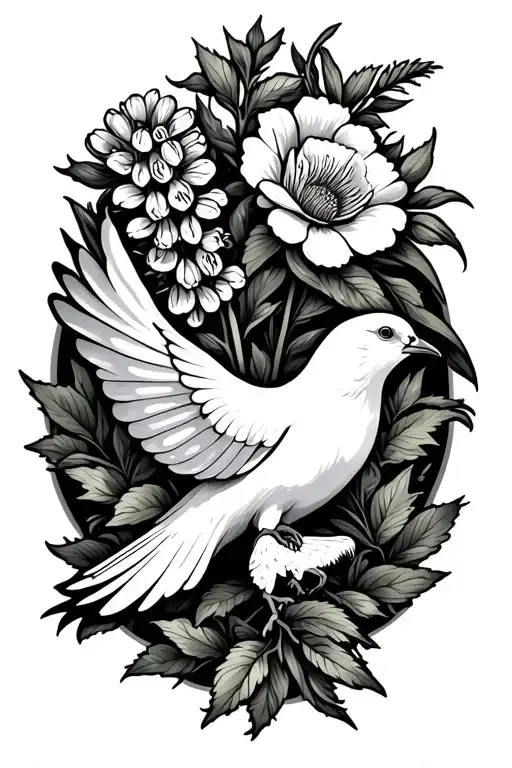 dove and hyssop flower tattoo design idea