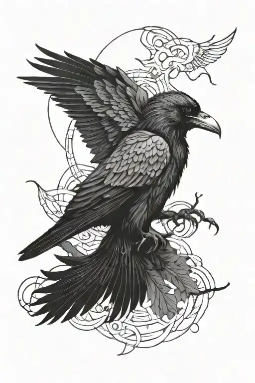 Black Raven lines from Norse mythology Odin symbolism tattoo design idea