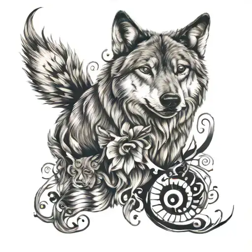wolf, music, fierce, feminine tattoo design idea