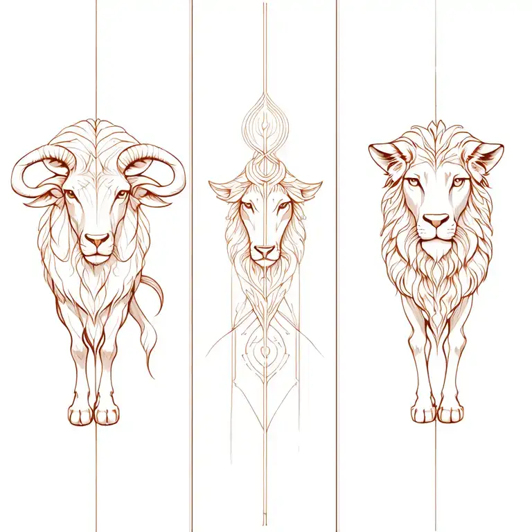 fine line separate Taurus, Leo, and Virgo zodiac in a vertical line tattoo design idea