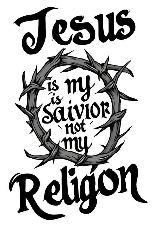 Jesus is my savior not my religion written in cursive with thorns around the words tattoo design idea