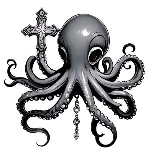 octopus holding a cross on a necklace  tattoo design idea