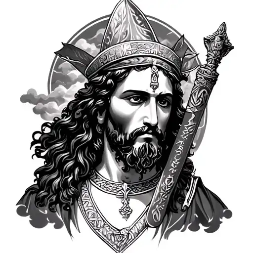 San judas full body cloudy tattoo design idea