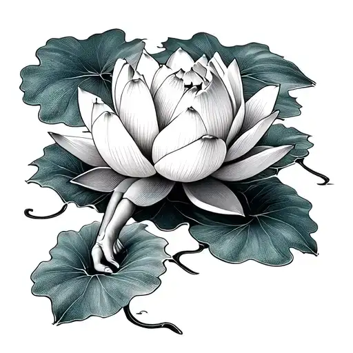 I would like to design a tattoo of a 3 -legged leg to suck on the lotus, surrounded by leaf motifs tattoo design idea
