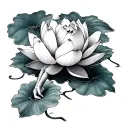 I would like to design a tattoo of a 3 -legged leg to suck on the lotus, surrounded by leaf motifs tattoo design idea