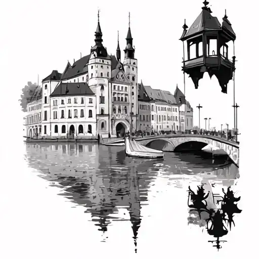 Artistic interpretation of a favorite Czech landmark in a black-grey style tattoo design idea