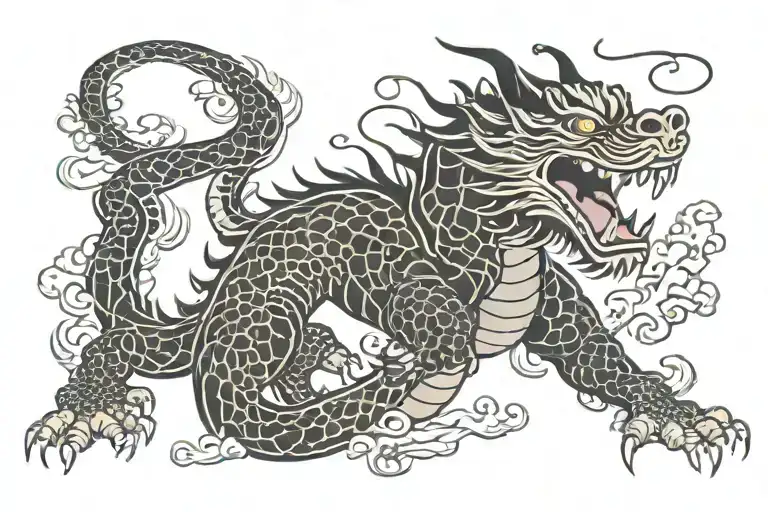 black japan dragon without wings with long body tiger tattoo design idea
