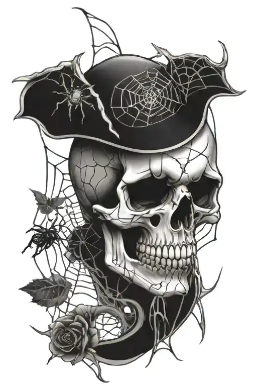 german skull and Spider web tattoo design idea