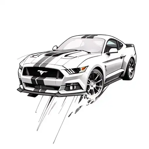 ford mustang logo with a 3d ghosted image of horse in the back ground on its hind legs front legs in the air positioned  tattoo design idea